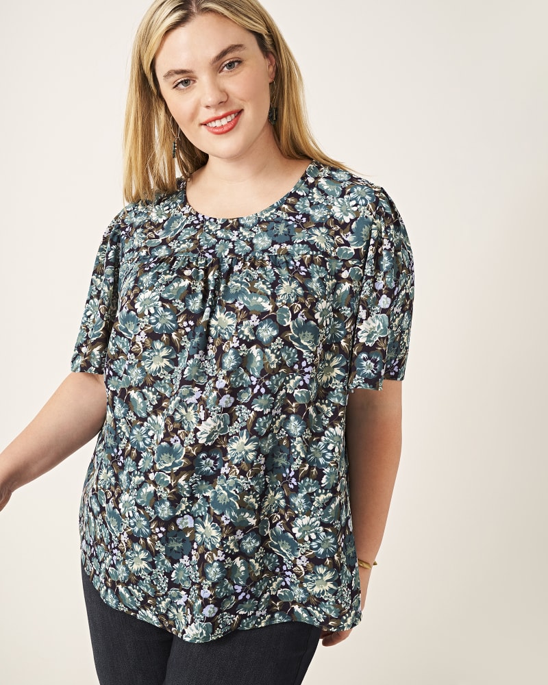 Front of plus size Kelsey Ruffle-Sleeve Floral-Print Top by Meri Skye | Dia&Co | dia_product_style_image_id:161131